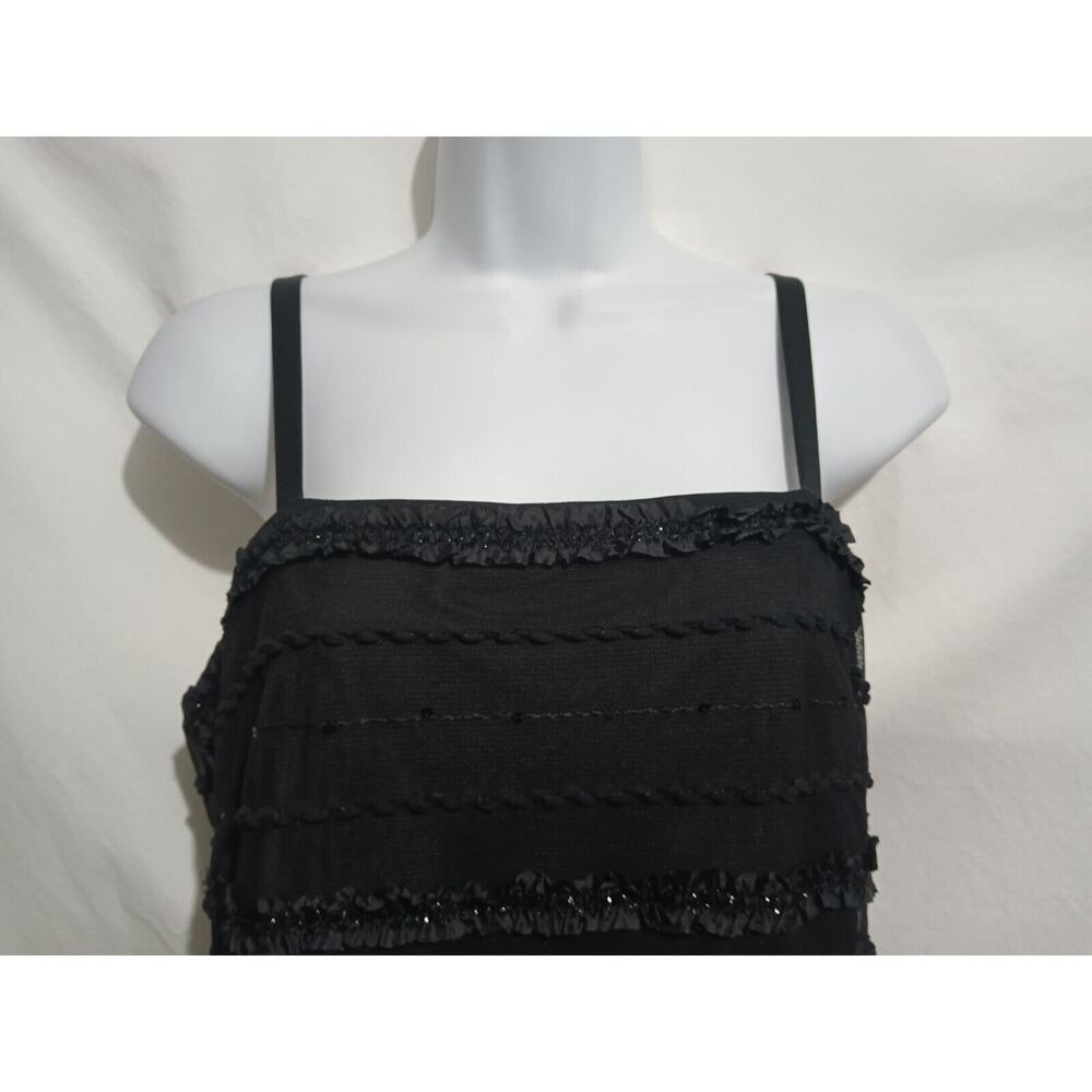 R & M Collection Size 10 Sleeveless Black Sheath Dress Ruffles And Sequins